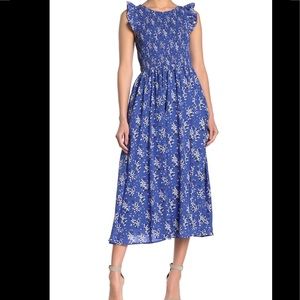 NWT Nordstrom Smocked Cap Sleeve Floral Midi Dress